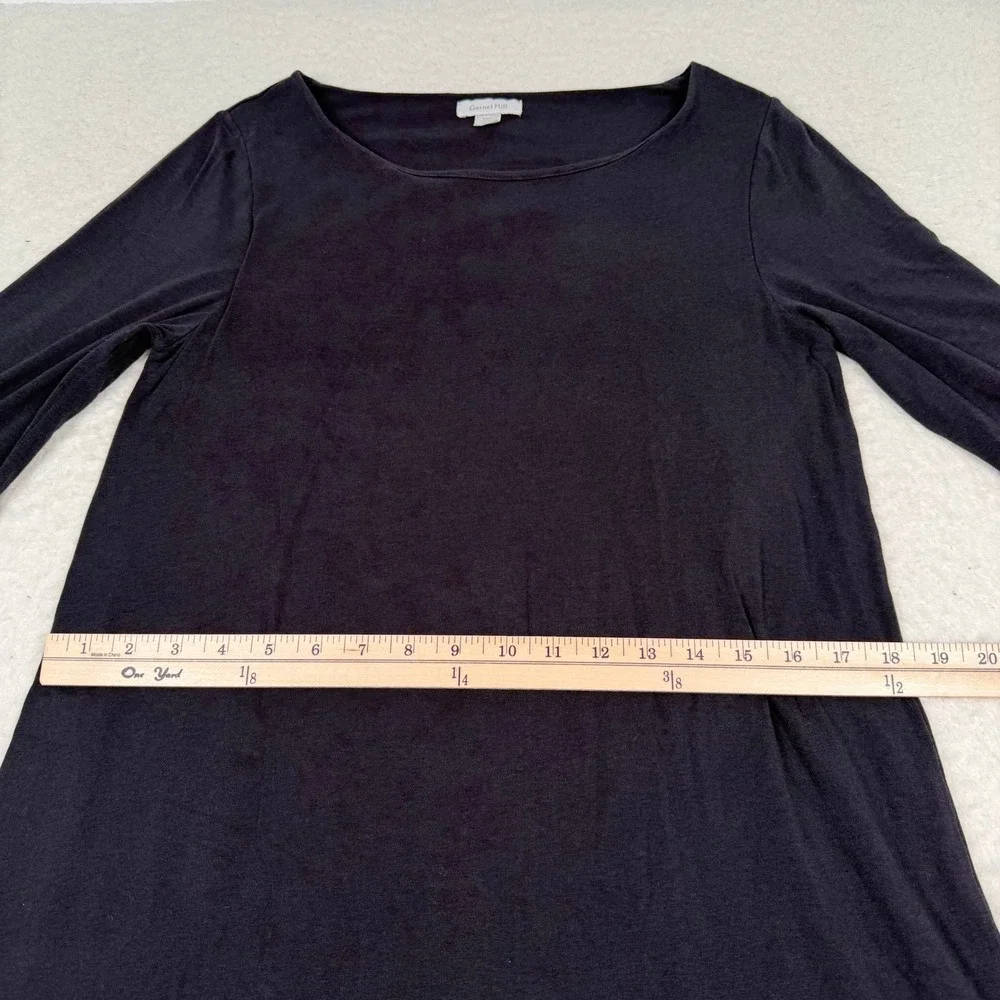 Garnet Hill T-Shirt Dress Small Dark Gray 3/4‎ Sleeve Scoop Neck Shift Capsule
